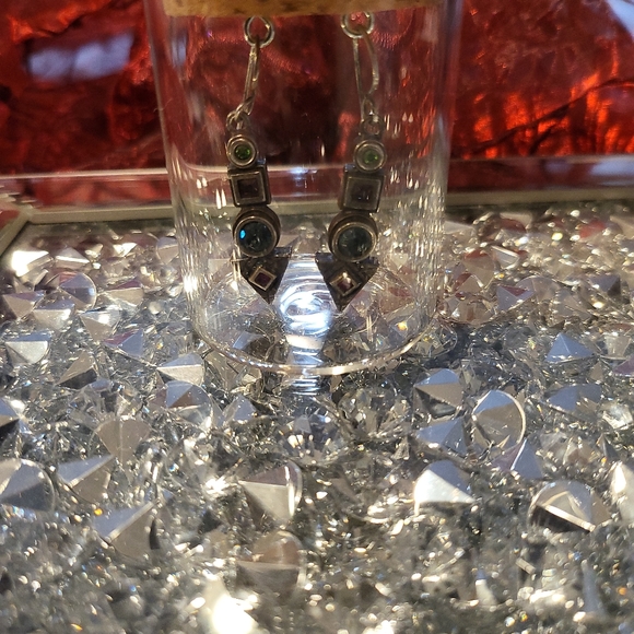 Patricia Locke Silver Tone Dangle Pink Green Red Blue Arrow Swarovsky Earrings - Picture 1 of 2